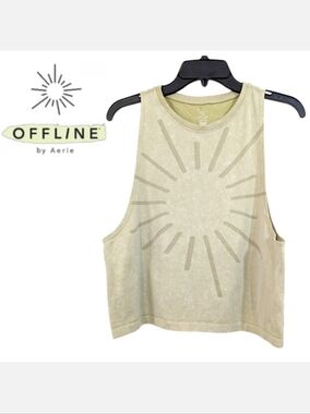 Offline by Aerie Stretchy Muscle Shirt With Sunburst - Tan - Size Small Womens
